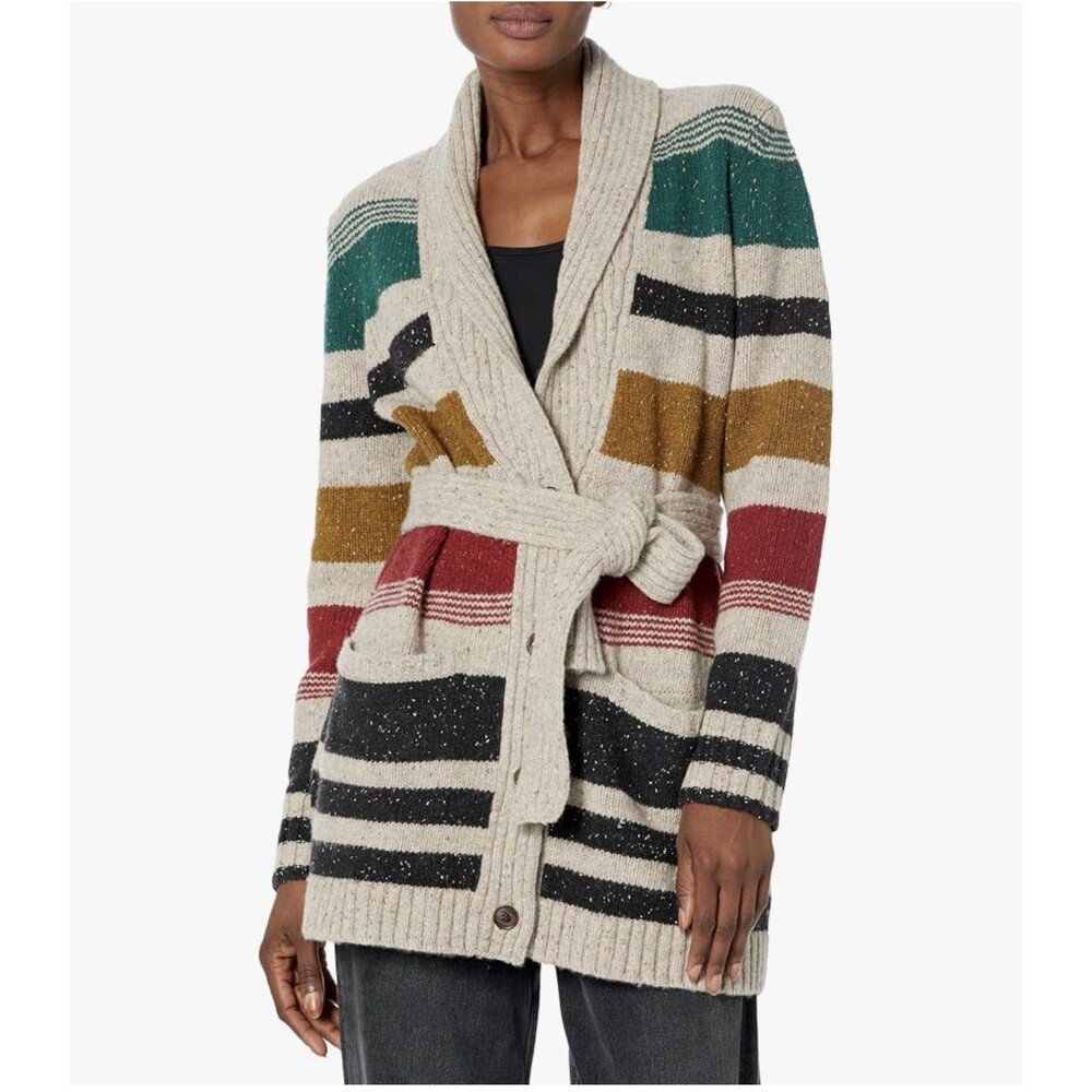 Pendleton Women’s Glacier Stripe Cardigan Small Belted Sweater